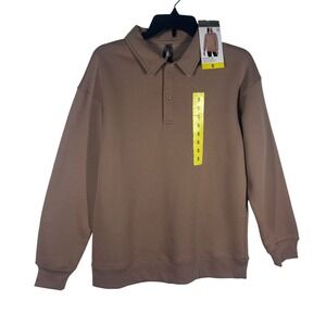 MONDETTA Collared Pullover Sweatshirt Mocha Brown Relaxed Fit Size Small NEW
